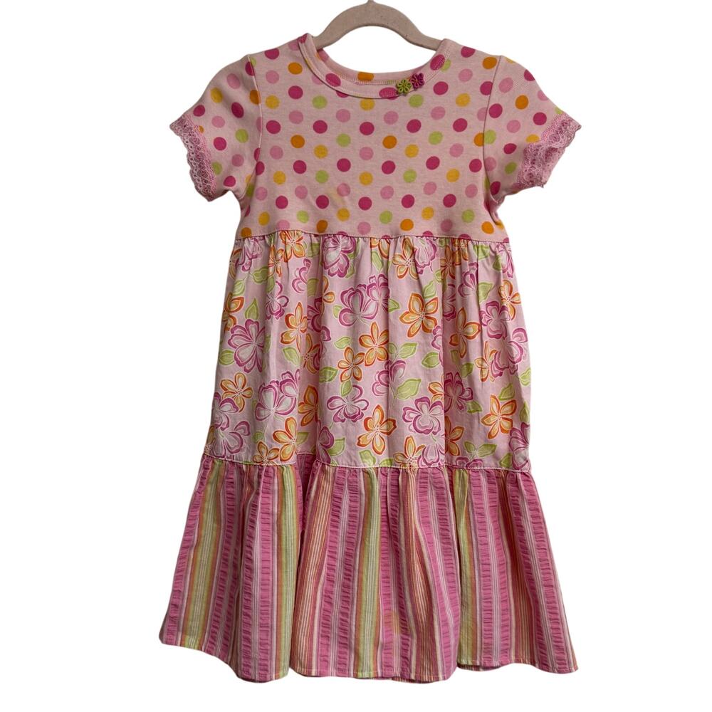 Baby Lulu Girls Dress 5 6 Cottagecore Twirl Polka Dot Pink Floral Vintage New